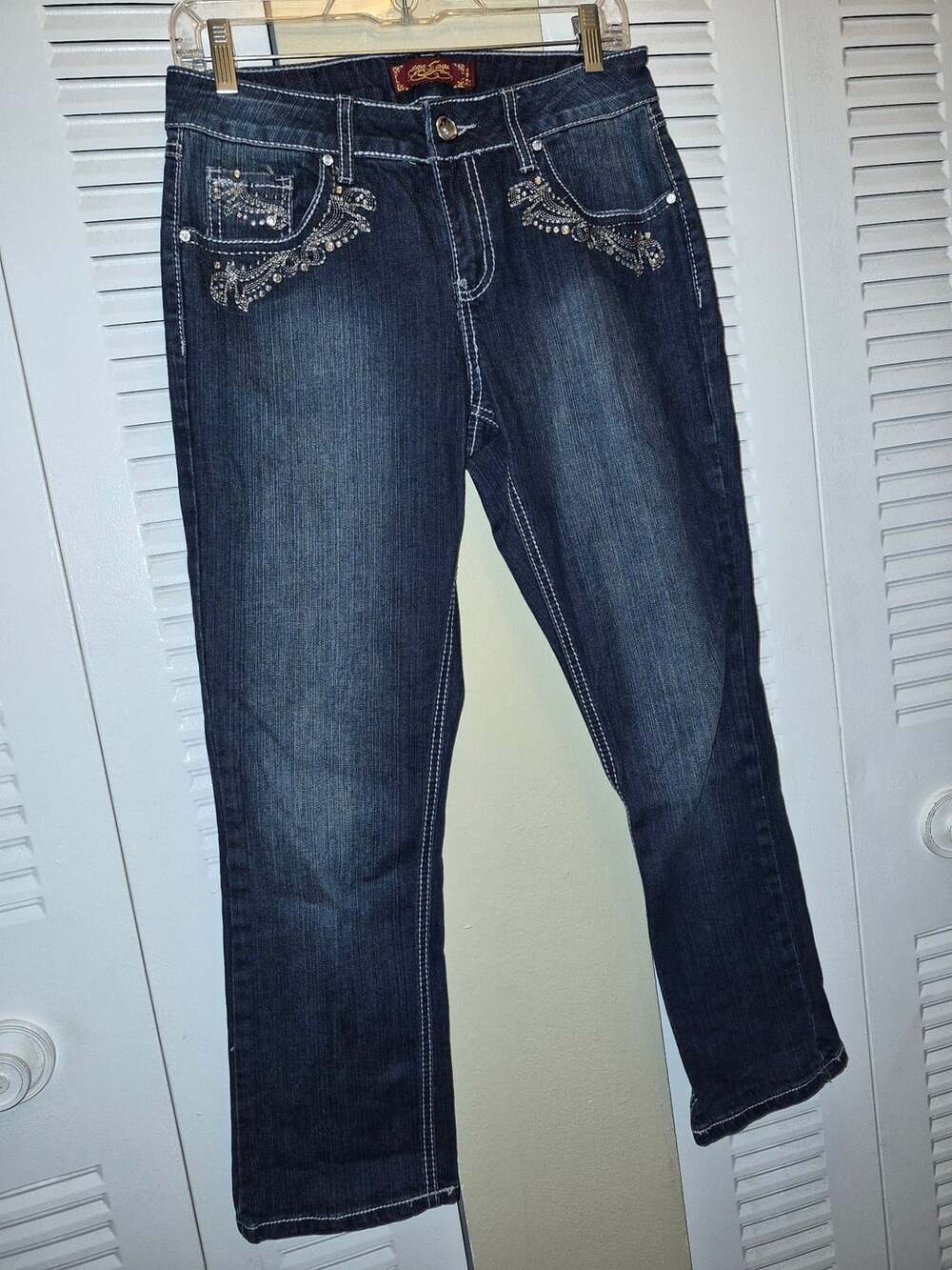 One Rane Rhinestone and Embroidered Embellished Denim Jeans